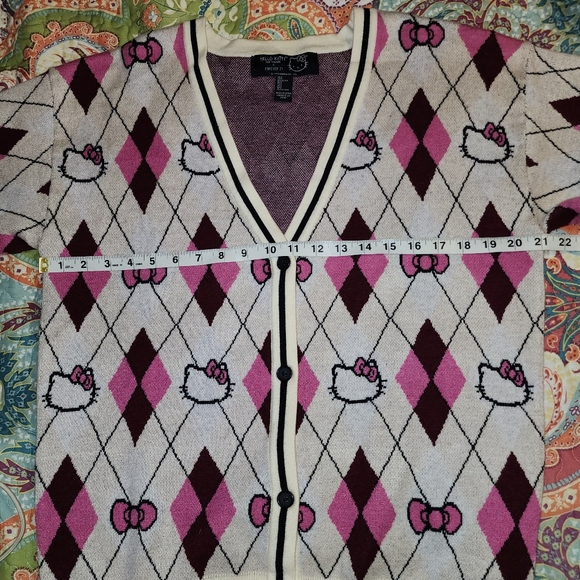 Sanrio Hello Kitty x Forever 21 Argyle Cardigan V-Neck Button Down Sweater - Picture 4 of 8